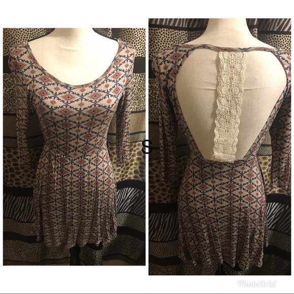 Boho print mini skater dress crochet back small - Picture 2 of 2